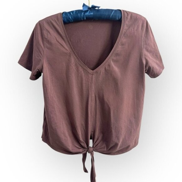 Lululemon Knot Gonna Fly SS V-neck PIMA COTTON active top Tee ANTIQUE Brown 6 S - Picture 7 of 12